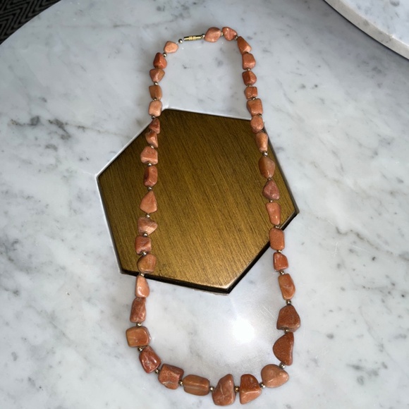 Artisnal 26" peach/pink natural stone necklace. - Picture 6 of 6